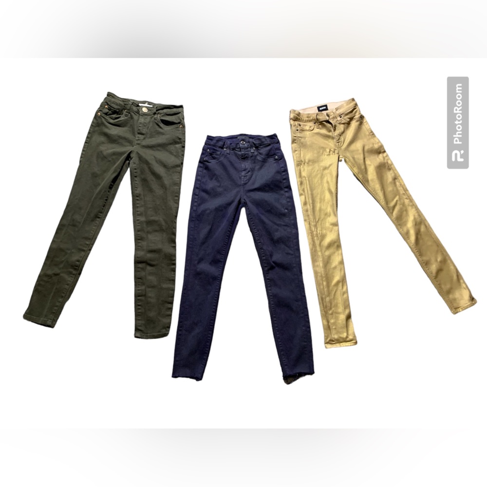 Bundle 3 Hudson 7 For All Mankind STS Blue‎ Skinny Jeans Gold Navy Olive Size 24